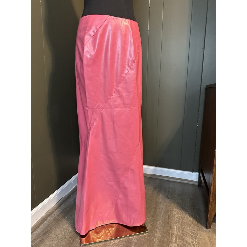 Shape Fx Vintage Bubblegum‎ Pink Polyvinyl Long Midi Maxi Skirt 12 - Picture 6 of 7